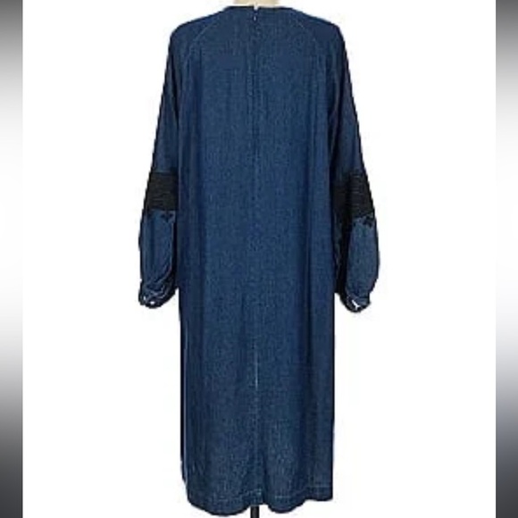Ne Quittez Pass Open Sky chambray embroidered balloon sleeves dress Sz L - Picture 8 of 13